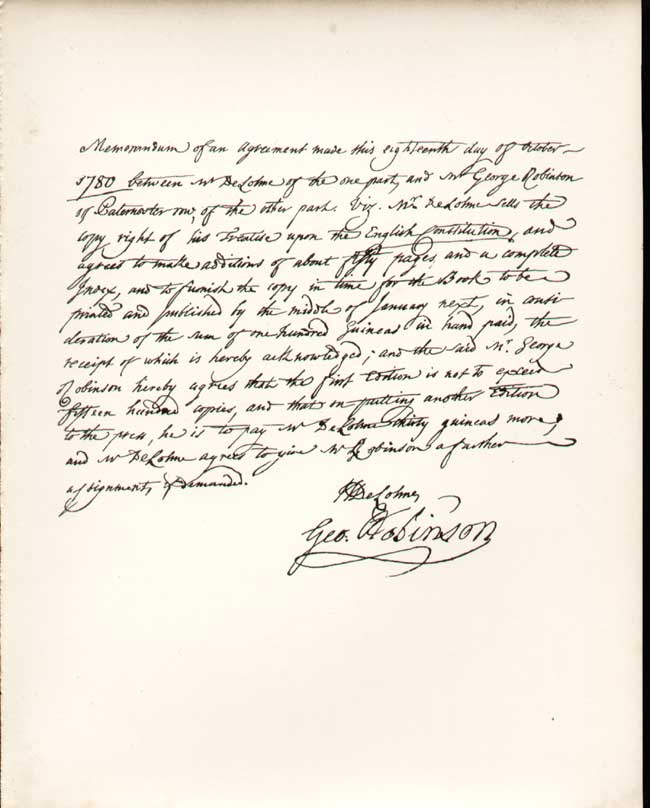 Old Smith Literary Historical Manuscripts Letter *36 Agreement Betwee