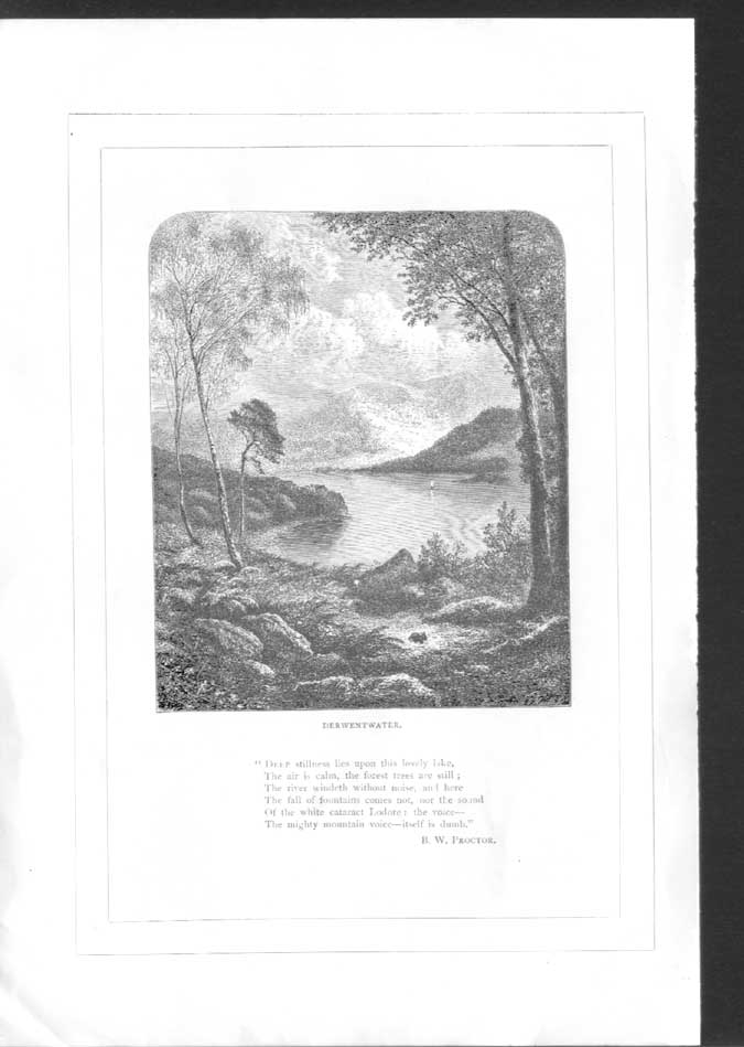 Original Old Antique Print Derwentwater C1890 Lake District A 19th