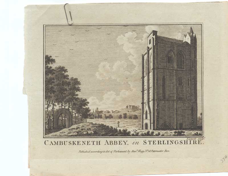 Original Old Antique Print Cambuskenneth Abbey Stirlingshire C1790 18th Century
