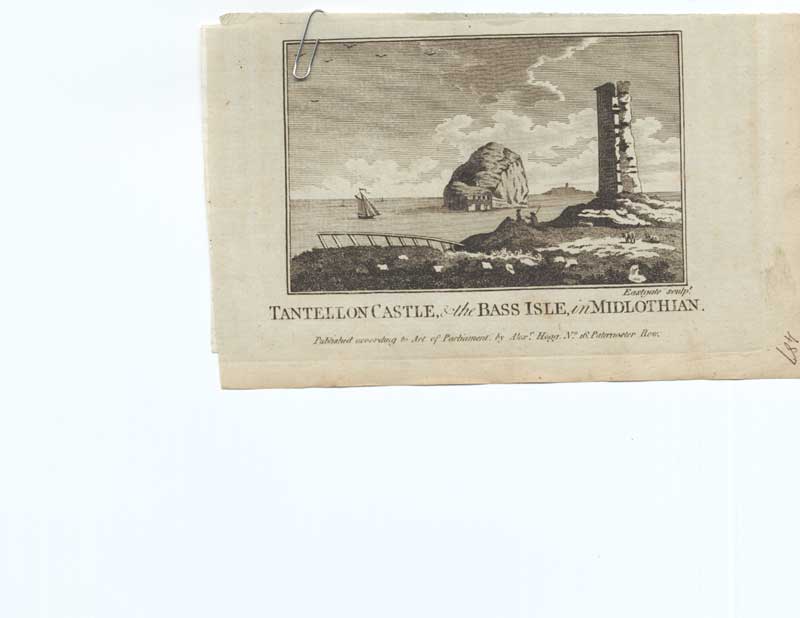 Original Old Antique Print Tantellon Castle Bass Isle Midlothian Scot