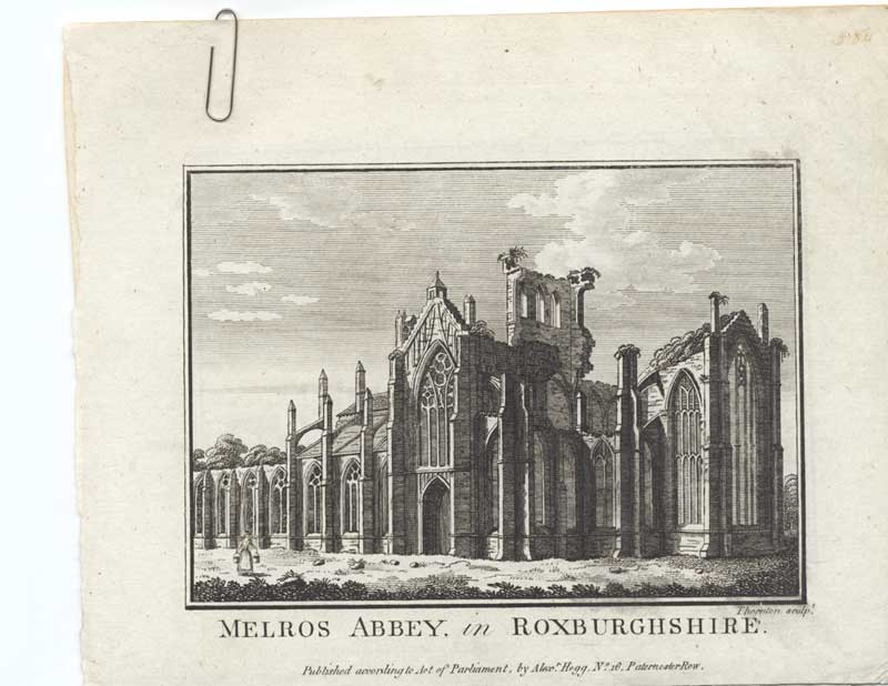 Original Old Antique Print Melrose Abbey Roxburghshire C1790 Engraving 18th
