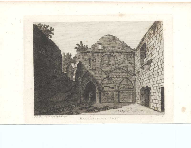Original Old Antique Print Balmarinock Abbey Scottish Antiquities 1790 18th