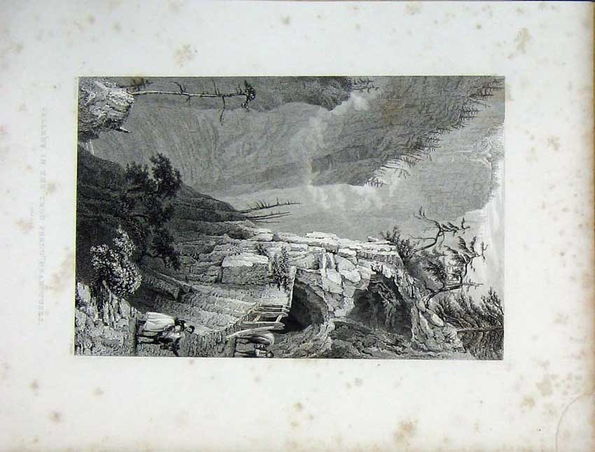 Original Old Antique Print Gallery Trou Perdu Nr Tuses France C1838Victorian