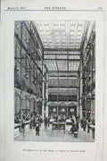 Original Old Antique Print Great Hall Hotel Du Credit De France 1882 A Victorian