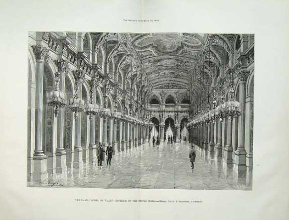 Original Old Antique Print Paris Hotel De Ville 1882 A 19th Century