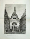 Original Old Antique Print New Build Comptoir D'Escompote De Paris 1882 A 19th