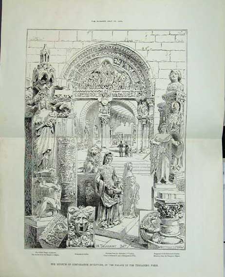 Original Old Antique Print Museum Comparative Sculpture Trocadero Paris A