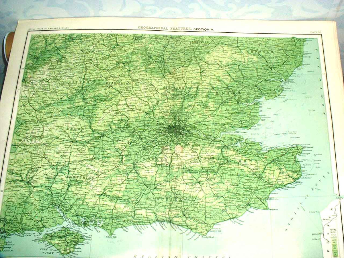 Original Old Antique Print 18X14 Map 1898 Orographical EnglandNapoleonic Era