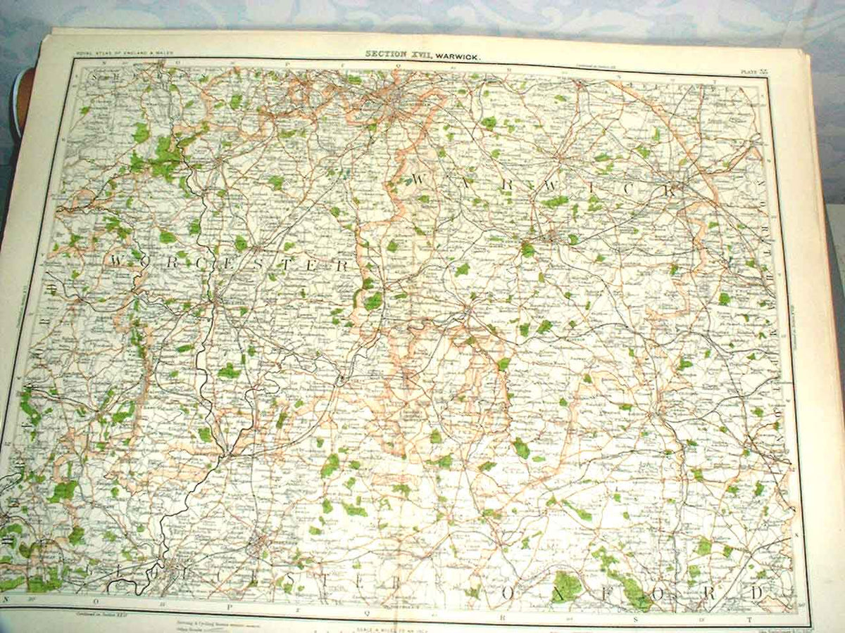 Original Old Antique Print 18X14 Map 1898 Warwick WorcesterNapoleonic Era