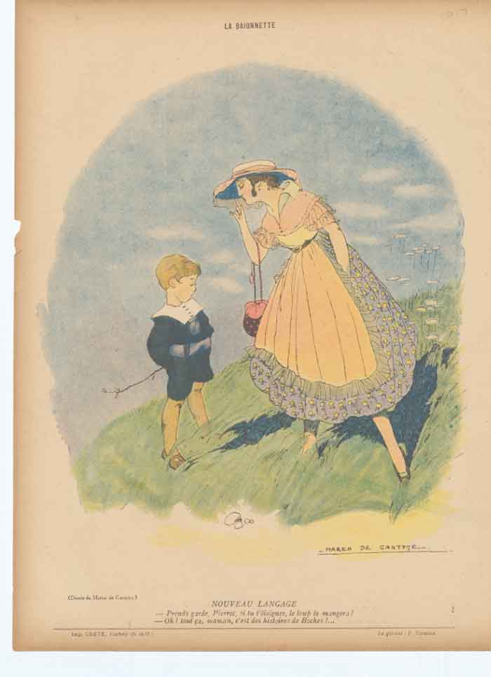 Original Old Vintage Print Art Deco Humour Nouve Langage 1917 France 20th