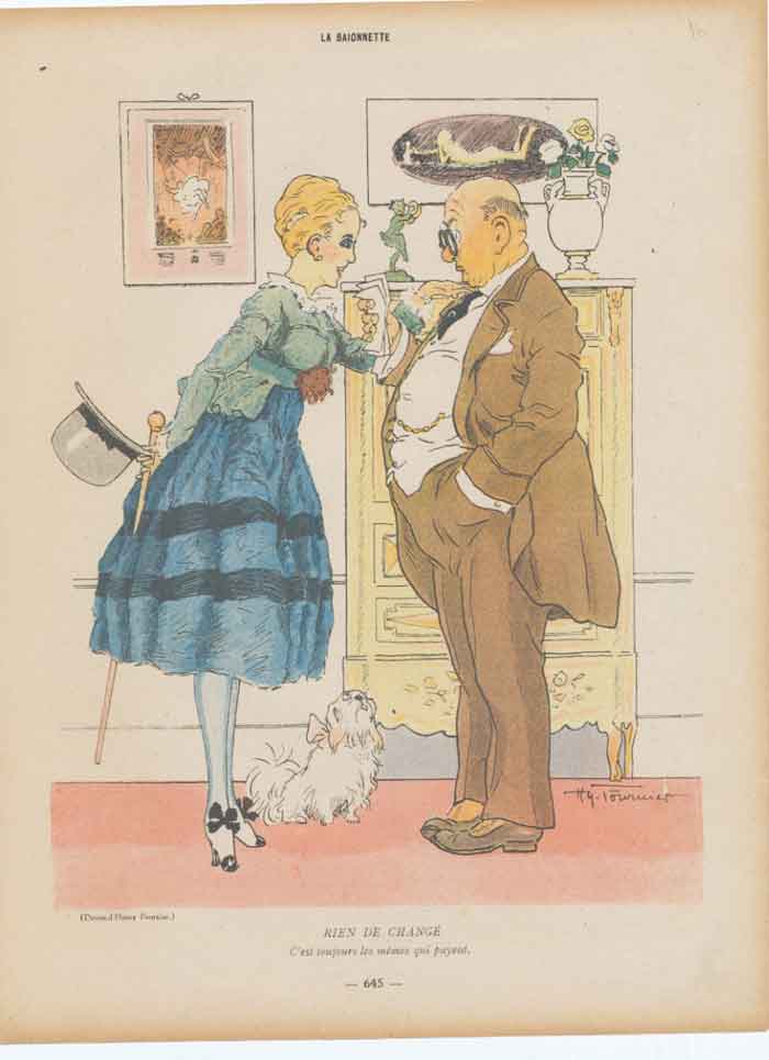 Original Old Antique Print Art Deco Humour Rein De Change 1916 France 20th