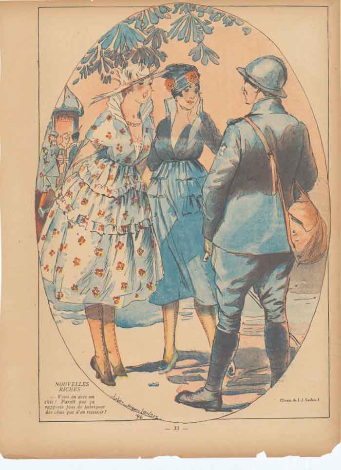 Original Old Antique Print Art Deco Humour Novelle Riches France 1916 20th