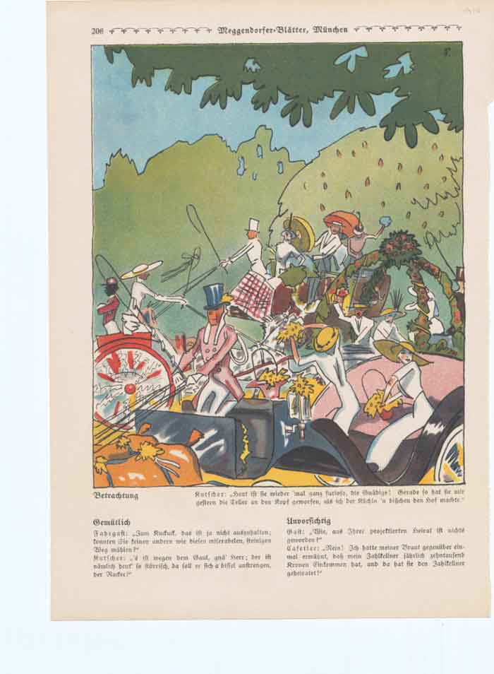 Original Old Antique Print Art Deco Humour Ladies Day In The Park 1914 20th
