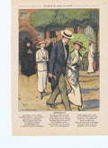 Original Old Antique Print Art Deco Humour Sunday Morning Service 1914 20th