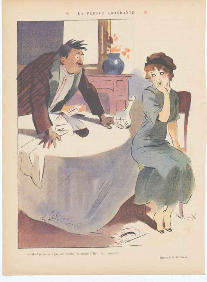 Original Old Antique Print Art Deco Humour La Preuve Abondante 1912 20th
