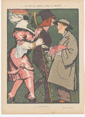 Original Old Antique Print Art Deco Humour Le Loup Et L'Agneau 1911 20th