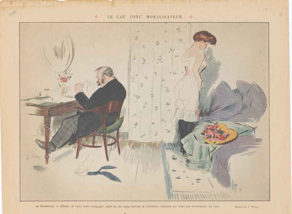 Original Old Antique Print Art Deco Humour Le Caf' Conc' Moralisateur