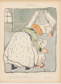 Original Old Antique Print Art Deco Humour Childs First Walk Competence