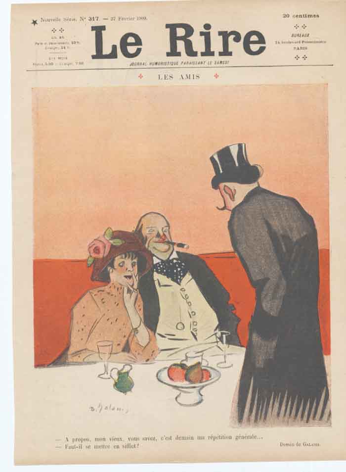 Original Old Antique Print Art Deco Humour The Friends 1909 Paris Restur 20th