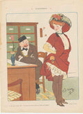 Original Old Antique Print Art Deco Humour Engagements At The Office !!