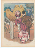 Original Old Antique Print Art Deco Humour Camel And The Mother ????
