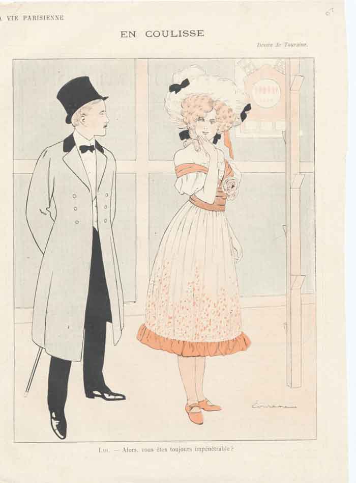 Original Old Antique Print Art Deco Humour En Coulisse Impenetrable