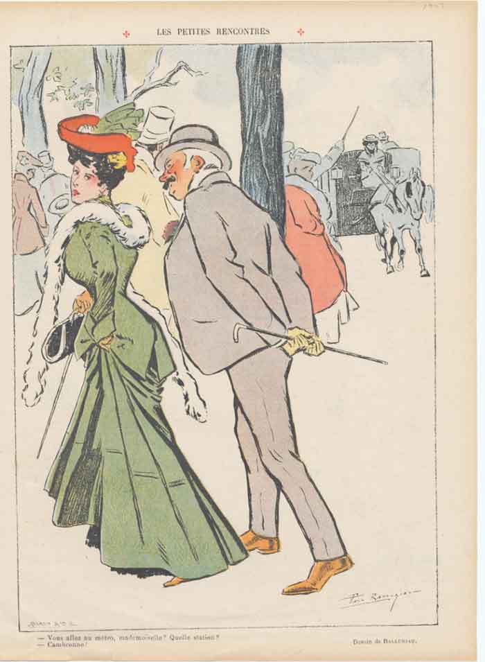 Original Old Antique Print Art Deco Humour Les Petites Rencontres Paris 19th
