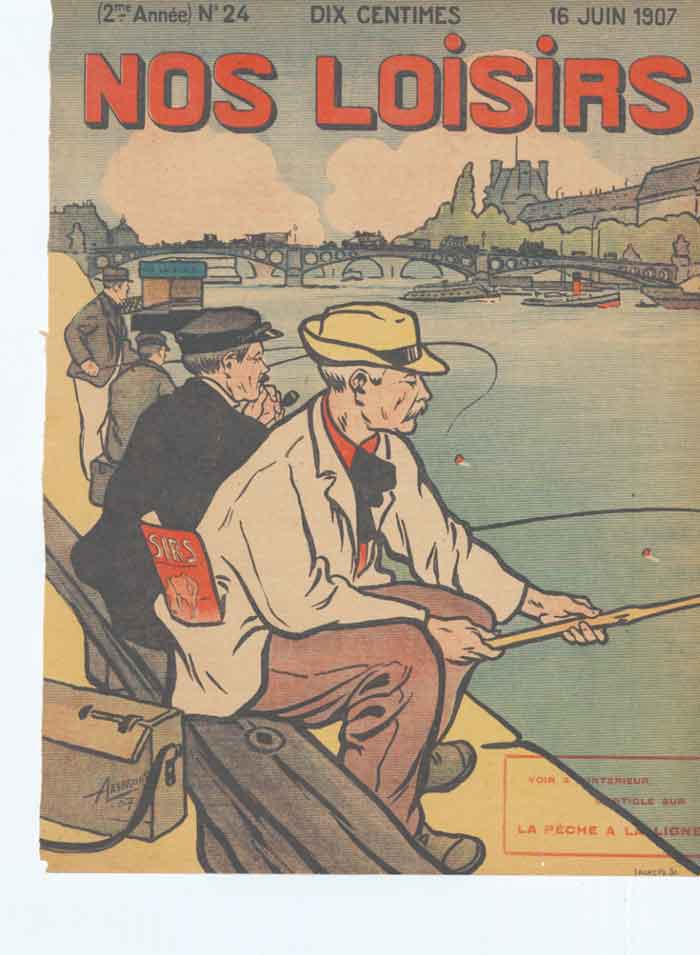Original Old Antique Print Art Deco Humour Nos Loisirs 1907 Anglers 20th