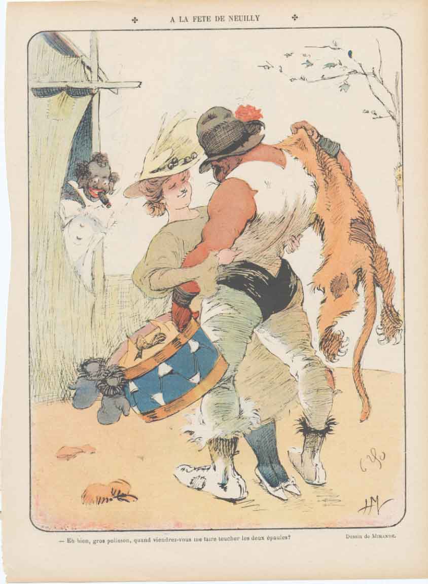Original Old Antique Print Art Deco Humour A La Fete De Neuilly 1906 A 20th