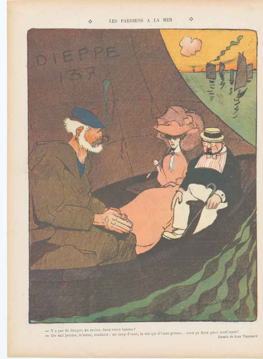 Original Old Antique Print Art Deco Humour Dangerous Boating 1906 A 20th Century
