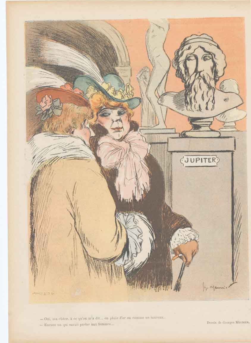 Original Old Antique Print Art Deco Humour Ladies Vist Jupiter Exhibit A