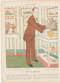 Original Old Antique Print Little Young Man Choice Flowers Cartoon