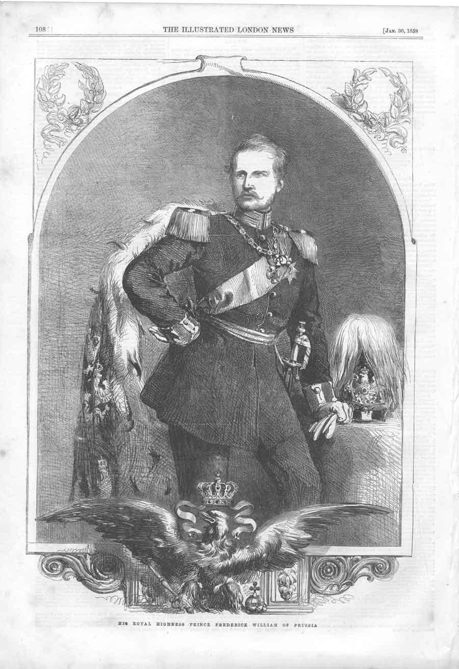 Original Old Antique Print Frederick William Prussia