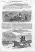 Original Old Antique Print Frontier Life America Hunting From Canoe 1858 A 19th
