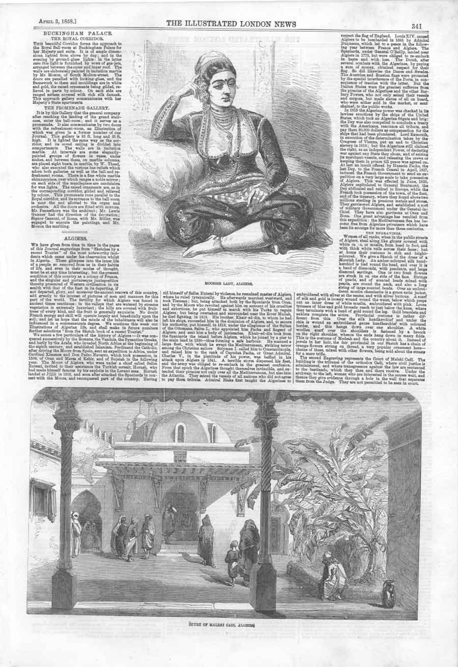 Original Old Antique Print Court Maleki Cadi Algiers 1858 A 19th