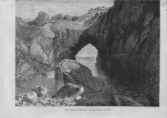 Original Old Antique Print Devils Frying Pan Cadgewith Cornwall 1874 A Victorian