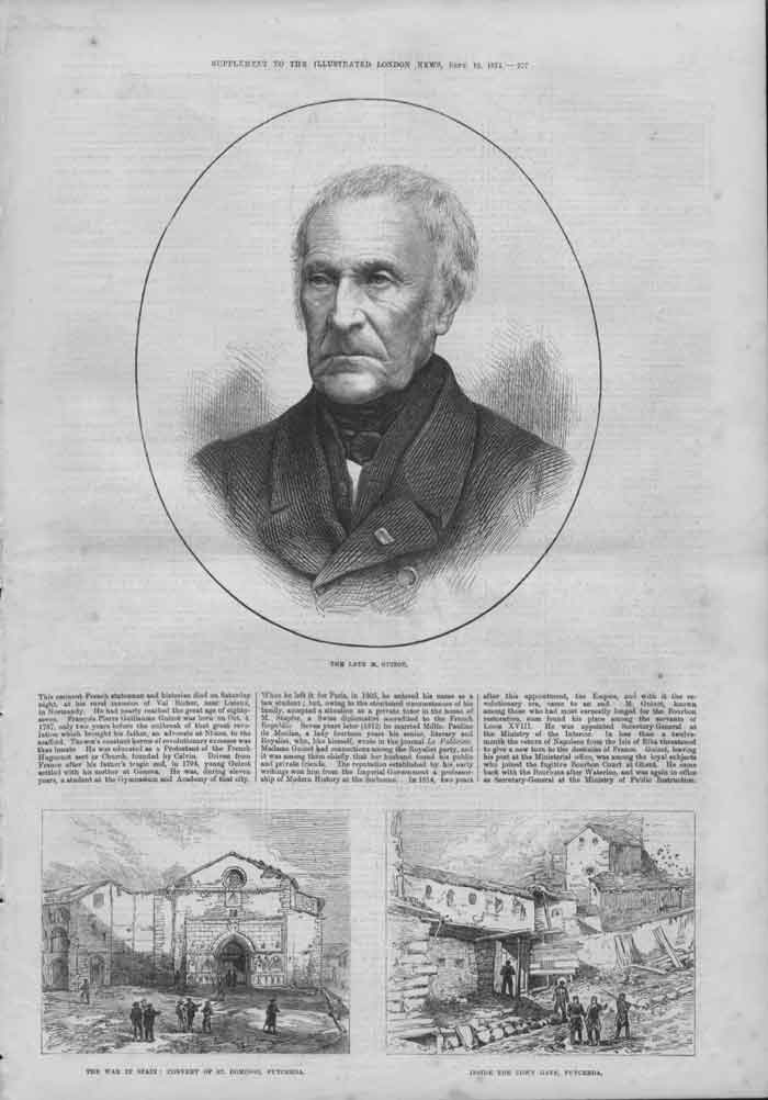 Original Old Antique Print Portrait M Guizot French Statesman 1874 A Victorian