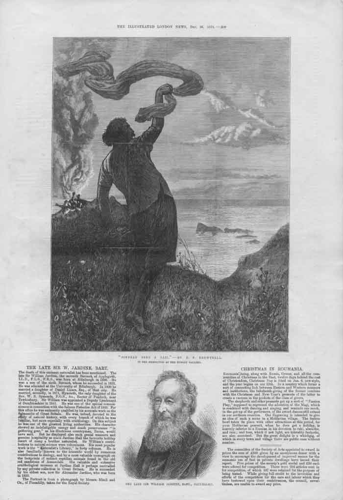 Original Old Antique Print Sinbad Sees A Sail By Brewtnall Fine Art Prin