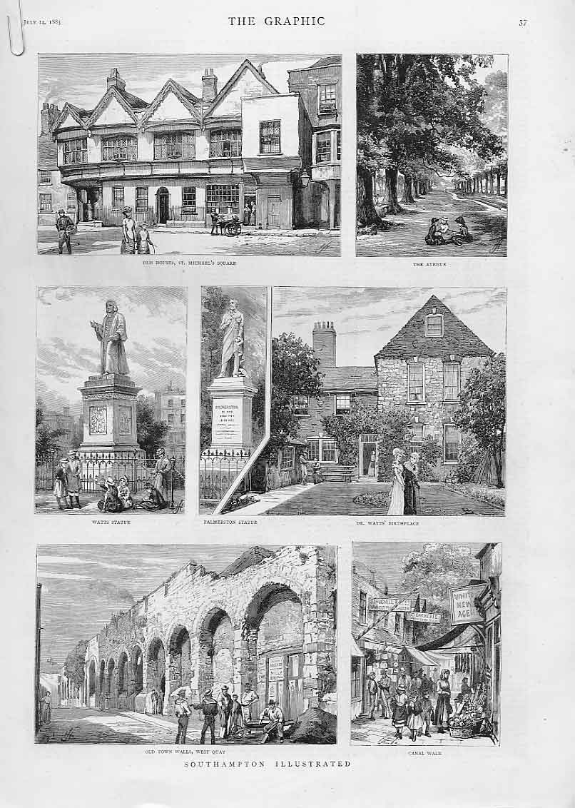 Original Old Antique Print Sputhampton Illustrated 1883 19th Century