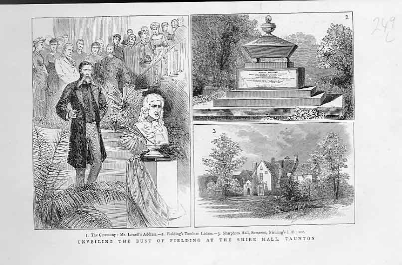 Original Old Antique Print Bust Fielding Shire Hall Taunton Somerset 1883 19th