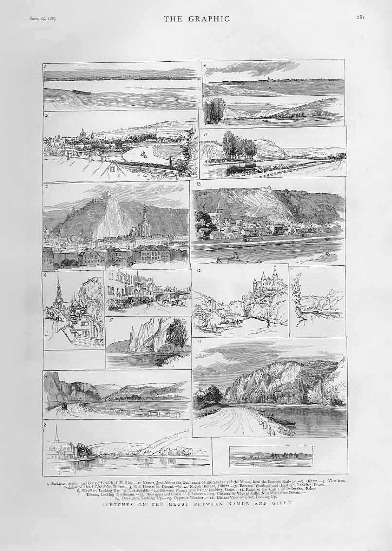 Original Old Antique Print Neuse Between Namur & Givet 1883 BelgiumVictorian