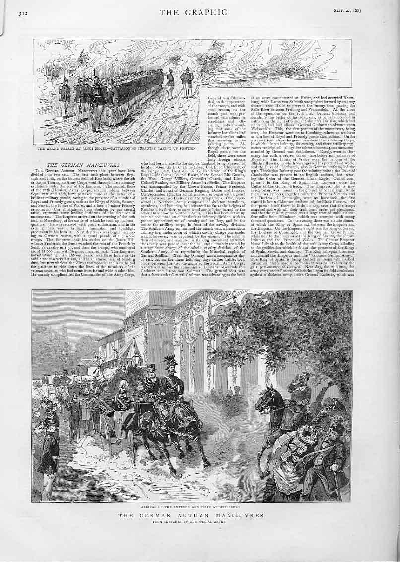 Original Old Antique Print German Manoeuvres 1883 Army 19th Century