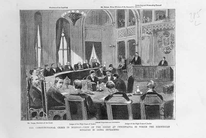 Original Old Antique Print Constitutional Crisis Norway 1883 19th
