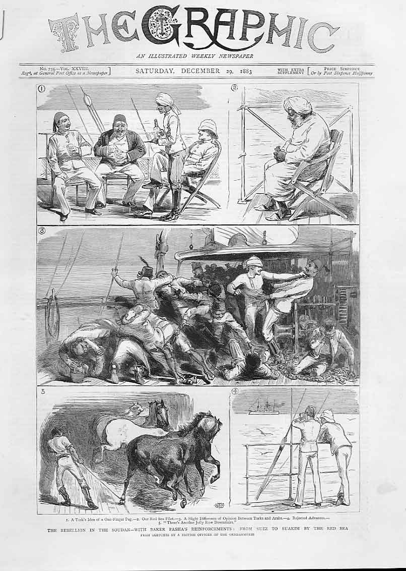 Antique Old Print With Baker Pasha'S Reinforcements Suez To Suakim 1883 S 19th