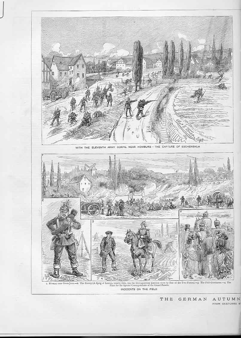 Original Old Antique Print German Army Autumn Manoeuvres 1883 19th