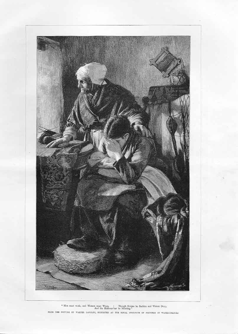 Original Old Antique Print Men Must Work & Women Must Weep 1883 19th