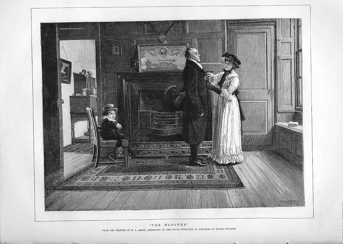 Original Old Antique Print The Widower By Abbey 1883 Fine Art 19th