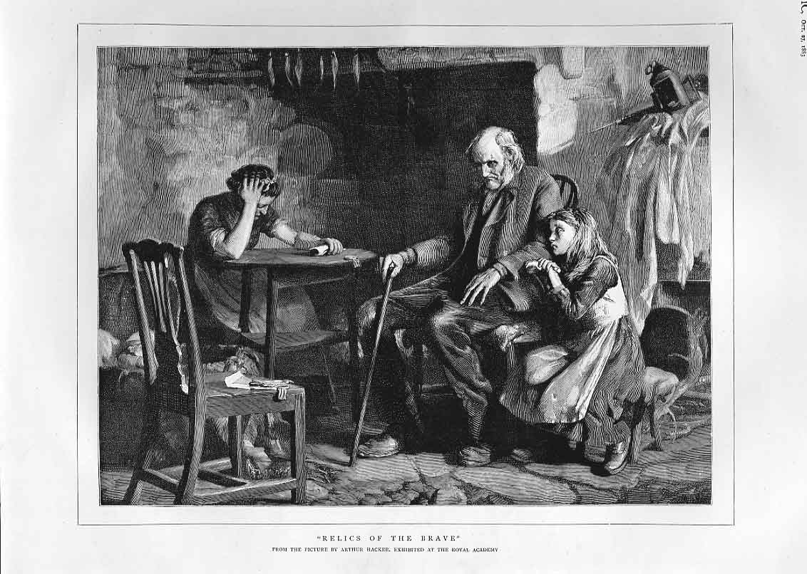 Original Old Antique Print Reclics Brave By Hacker 1883 Fine ArtVictorian