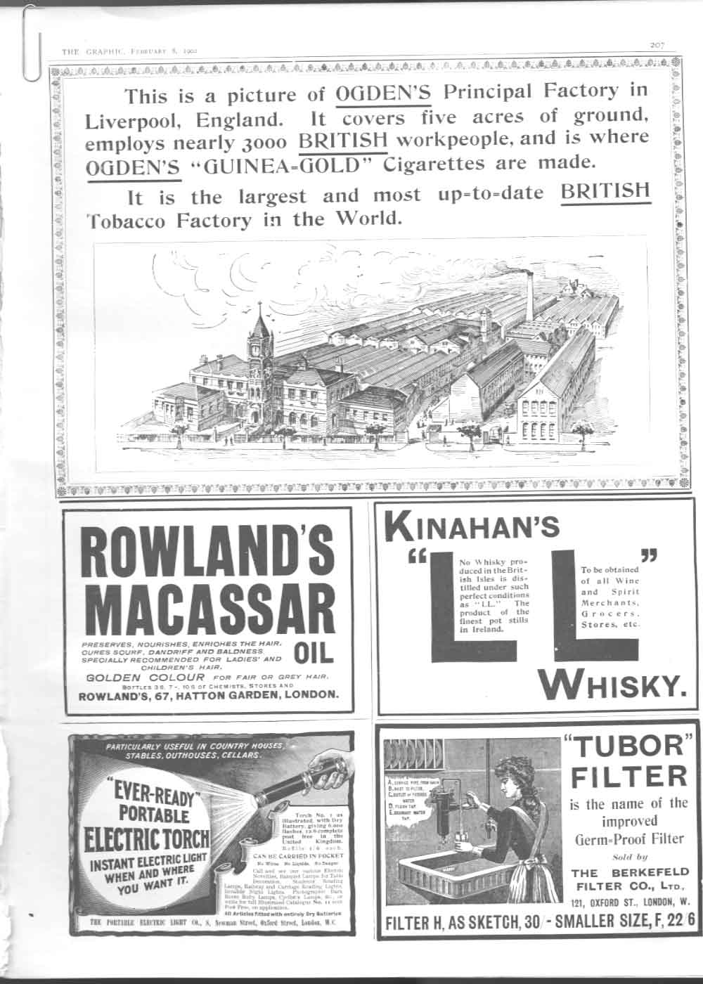Original Old Antique Print Ogdens Most Up To Date Tobacco Factory In World 1902