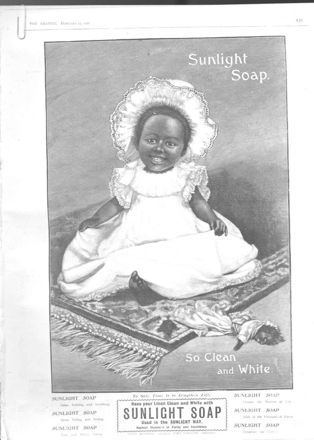 Old Antique Print Little Girl Washed So Clean & Bright Sunlight Soap 1902 20th